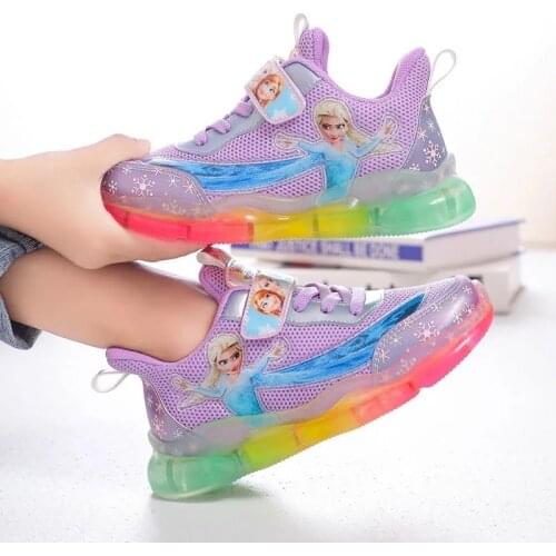 Girls Princess frozen elsa Sneaker Spring Autumn cartoon elsa Anna princess school student Casual Shoes Europe size 22-37