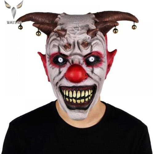 WAYLIKE Halloween Scary Bells Clown Latex Mask Scary Killer Demon Clowns Full Face Latex Masks Costume Party Cosplay Mask