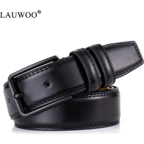 LAUWOO Mens Belt Cow Genuine Leather Pin Buckle Leather Belt High Quality New Fashion Luxury Strap Male Belts Dropshipping
