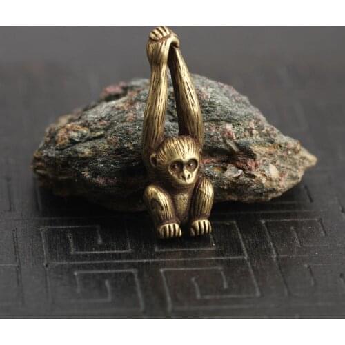 Copper Lucky Monkey Statue Small Ornaments Vintage Brass Animal Gibbon Figurines Home Decor Desk Decorations Key Chains Pedants