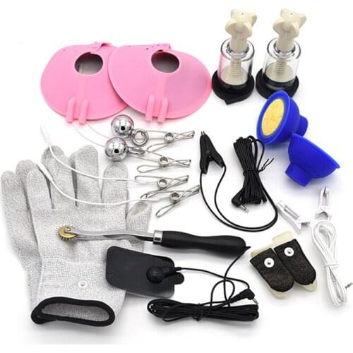 Electric Shock Accessory Kit, Electro Nipple Clamps Penis Ring Massage Breast Pad Finger Vibrating Sleeve SM Sex Toys BDSM Games