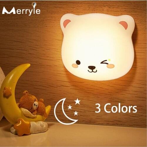 LED Night Light Touch Sensor 3 Colors Wall Lamp USB Rechargeable Portable Cute Bear Desk Lamp for Bedroom Cabinet Decorative