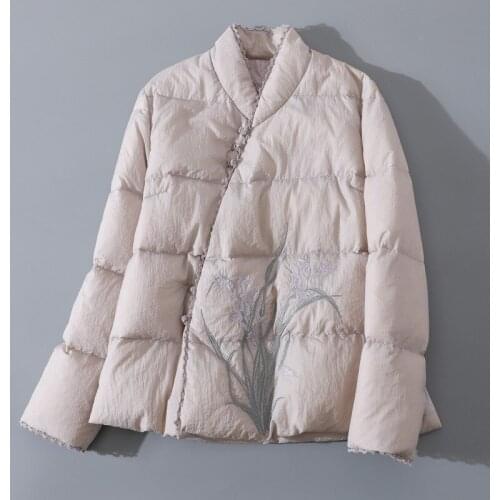 Autumn and winter new style Chinese Tang suit jacket with stand collar embroidered thickening improved short female jacket