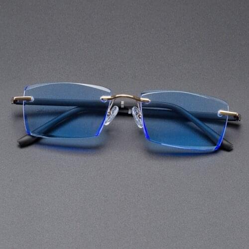 Blue Glass Reading Glasses Man Natural Crystal Stone Presbyopia Woman TR90 Luxury Rimless Eyeglasses +1.0 +1.5 +2.0 +3.0