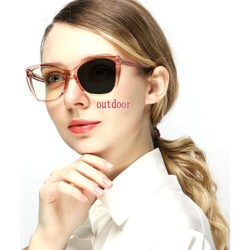 Women Photochromic Round Glasses Frame Women Fashion Optics Sunglasses Eyewear Vintage Cat Glasses Myopia Eyewear UV400 NX