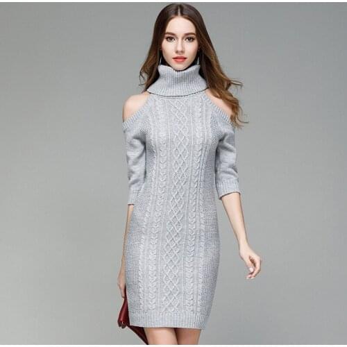 Sweater Dress Women 2018 Autumn Winter European Womens Turtleneck Pullover Off Shoulder Sexy Knitted dress Long Sweater Vestido