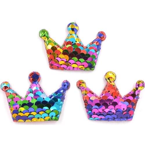 Colorful 16Pcs 38*52mm Glitter Rainbow Paillette Crown Padded Patches Appliques for DIY Crafts Handmade Hair Clip Decoration F31