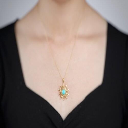 S925 silver inlaid with selected natural turquoise exquisite all-match womens pendant necklace without chain Wenwan accessories