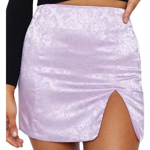 Sexy Split Skirts Elegant Purple Pencil Skirts Women High Waist Bodycon Skinny Club Party Club Casual Fashion Mini Skirts