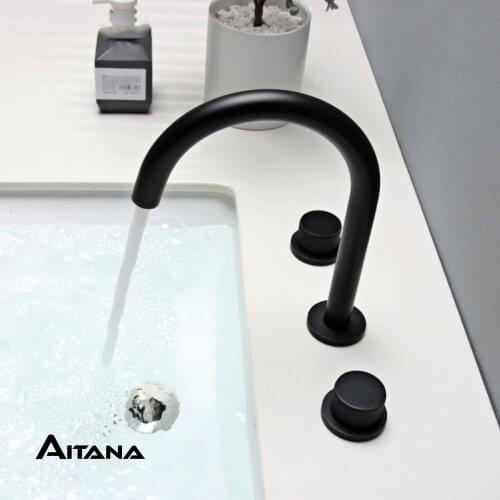Bathroom faucet black brass sink 3-hole double handle cold and hot double control basin faucet