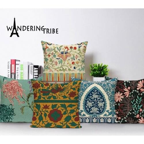 Vintage Decorative Cushion Covers Home Decoration Nordic Green Throw Pillows Cover Shabby Chic Floral Linen Pillow Case 45 * 45