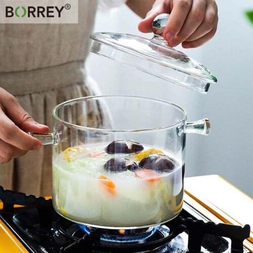 BORREY High Temperature Glass Soup Porridge Pot Korean Soup Pot Breakfast Microwave Fire Heating Glass Bowl Kitchen Cooking Tool