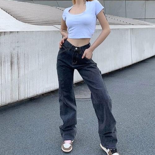 2021 Fashion Baggy Gray Jeans Women Denim Pants High Waist Loose Wide Leg Pants Casual Straight Cargo Trousers Streetwear