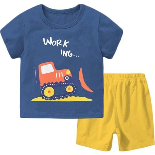 ZWF1107 New Summer Boys Short Sleeve Cartoon Suit Childrens Casual Cartoon New Short Sleeve T-shirt + Pants 3-14 Years