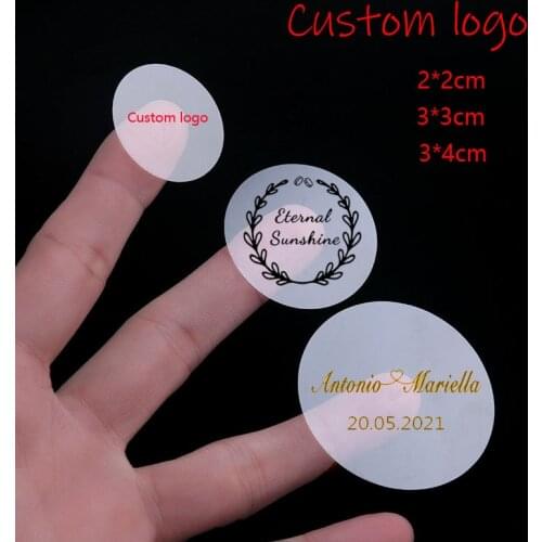1000pcs/lot Custom Logo Labels Stickers Text Business Logo Clear Transparent Gold Foil Gold Silver Customize Wedding
