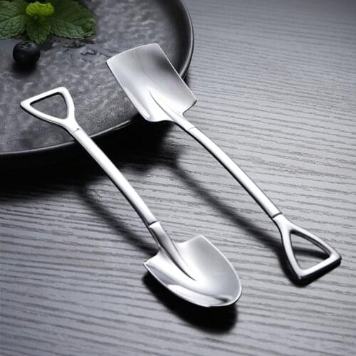 304 Creative Retro Shovel Coffee Spoon Stainless Steel Dessert Spoon Watermelon Spoon Ice Cream Spoon Tip Shovel Flat Shovel