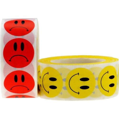 500PCS / roll Yellow Smiley Face Happy or Red Crying face Stickers 1 Inch Round Circle Teacher Labels