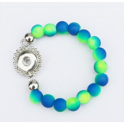 12PC Children Kids 15cm Length double Color Beads Handmade Bracelets 18mm Snap Button Bracelets For Diy Snap Jewelry