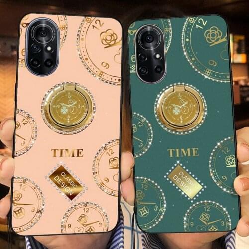 Bling Diamond Holder Case for Nova 8 Pro 7 7i 6 5 4 Slim Watch Rhinestone Stand Ring Cover For Honor V40 30 20 Pro V30 V20