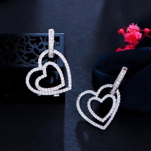 CWWZircons Micro Pave Cubic Zirconia Cute Double Heart Shape Huggie Hoop Earrings for Women 2021 New Trendy Ear Jewelry CZ960