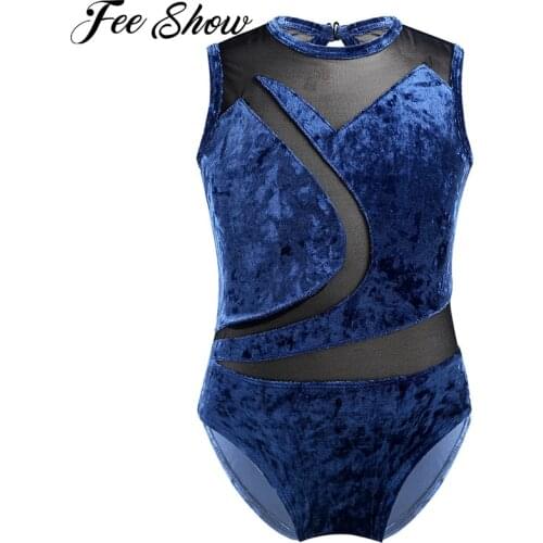 Kids Girls Sleeveless Ballet Leotards Gymnastics Jumpsuit Comfortable Mesh Splice Cutout Back Ballet Dancing Leotard Jumpsuits