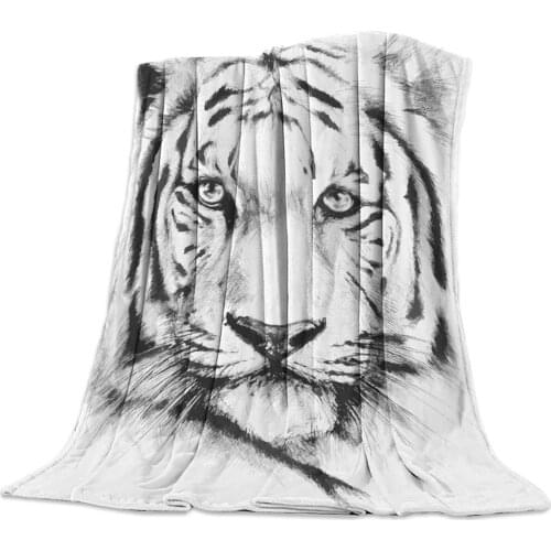 Flannel Blanket for Bed Animal White Tiger Head Throw Blanket Portable Soft Blanket Warm Sofa Bed Sheets Blanket for Picnic
