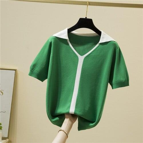 GGRIGHT V-Neck T-shirt Women Short Sleeve T Shirt Female Thin Knitted Woman Clothes 2021 Summer Tops Casual Tee Shirt Femme