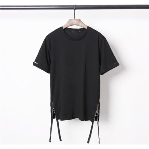 Summer, Europe and the United States street round neck hole zipper split casual short-sleeved t-shirt male tide Hong Kong style