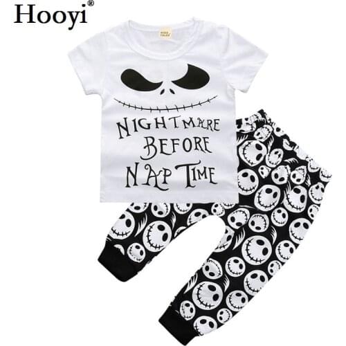 Hooyi Halloween Fashion Children Clothes Suits Nightmare Before Nap Time Ghost Face Novelty Baby Boy T-Shirt Pant Sets Cotton
