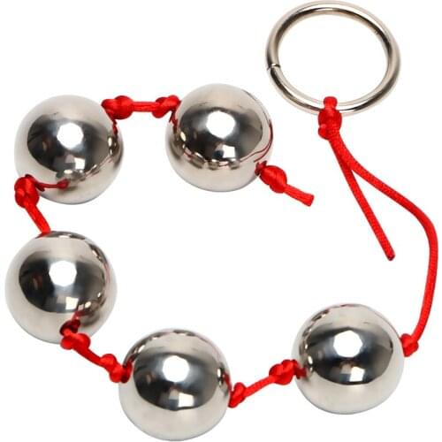 IKOKY Sex Toys for Woman Anal Bead Ring Handheld Stainless Steel Butt Vaginal Plug 2.5cm Big Balls Five Metal Anal Balls