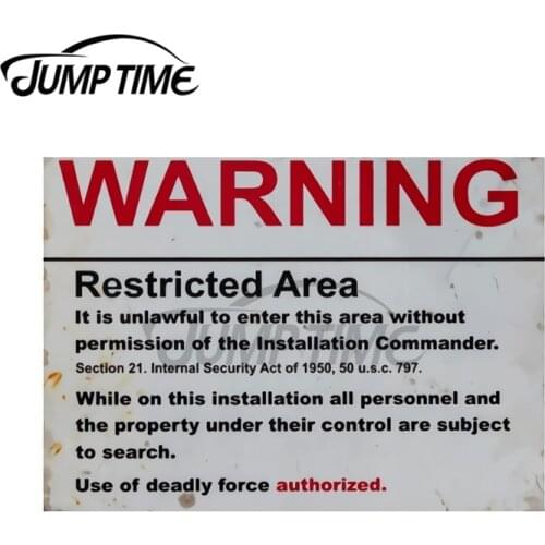 JumpTime 13 x 11.2 cm Warning Restricted Area Sign Trunk Bumper Decal Scratch-Proof Waterproof VAN Car Stickers Cartoon Laptop