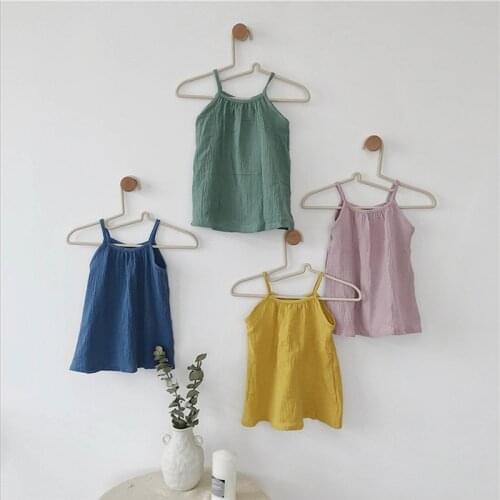Girls Summer Cotton Dress Girl Sleeveless Dresses Toddler Solid Color Princess Dress 1-7 Years Childrens Clothing