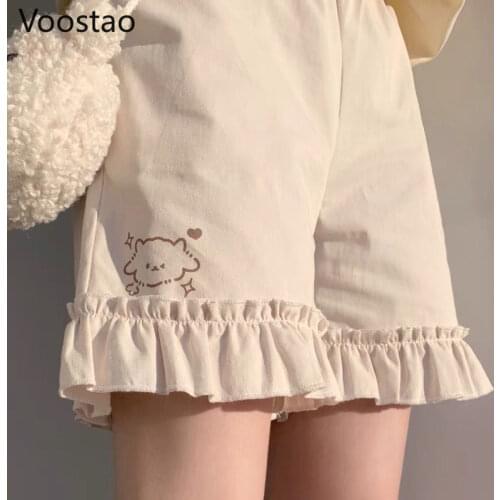 Summer Sweet Lolita Style Shorts Women Japanese Cute Sheep Embroidery Ruffles Casual Sports Shorts Girls Harajuku Short Pants
