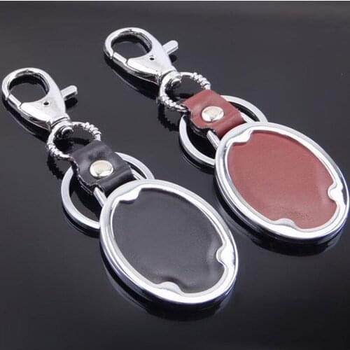 Fashion Oval High Grade Leather Metal Keychain Multi-Function Key Chains For Business men Key Ring