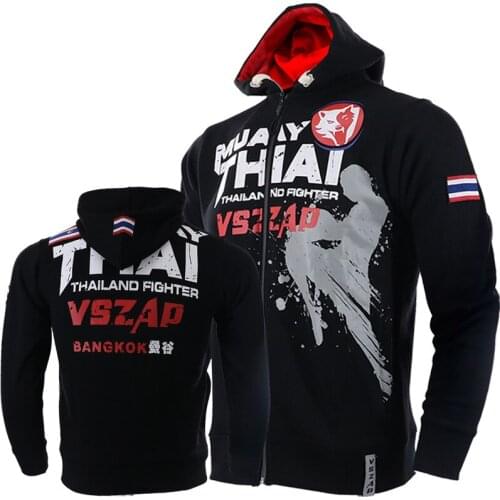 2018 VSZAP Mens MUAY THAI MMA Sweatshirt Autumn&Winter Long sleeve Hoodies Pullover Casual zipper Printing Drawstring Hip Hoody