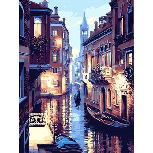 Frameless Night Of Venice Landscape DIY Digital Painting By Numbers Acrylic Paint By Numbers Modern Wall Art Picture For Gift