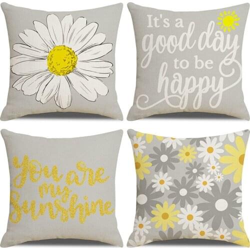 Chrysanthemum Print Pillowcase Cushion Cover 45*45 Sofa Cushions Pillow Cases Cotton Linen Home Decor Pillow Covers KD-0697