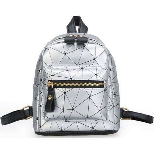 2020 New Hot Fashion Style Women Portable PU Leather Mini Backpack Girls Zipper Geometry Pattern Small Backpack