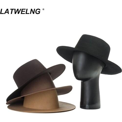 2021 New Autumn Wnter 100% Wool Fedroa For Women Black Wedding Hats Solid Jazz Party Hat Sun Hats 57cm Head Wholesale Dropshipp