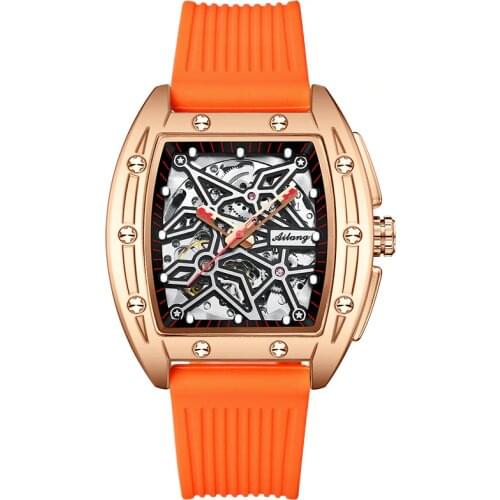 The new AILANG mens watch hollow luminous high-end wine barrel-shaped mens automatic mechanical watch