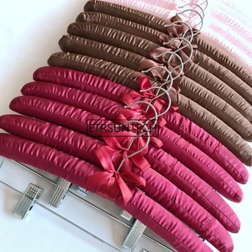 Satin Padded Hangers With Chrome Metal Clips and Hooks For Coth Pants Coats Protective Anti-Slip Durable 50pcs