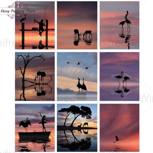 Full Square Round Diamond Painting Light and Shadow Sunset Scenery Cross Stitch Kit Mosaic Art Landscape DIY Diamond Embroidery