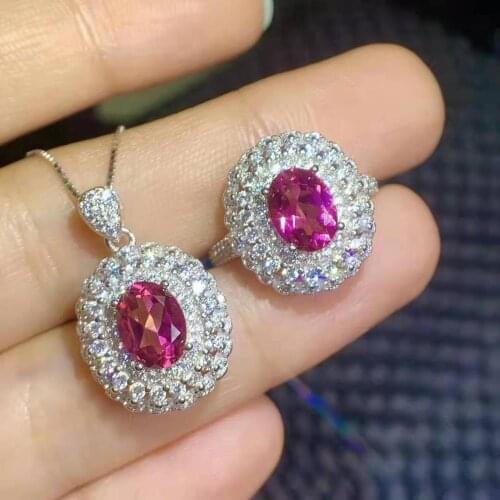 Pink Topaz S925 Luxury Heart-shaped Ring Pendant Necklace for Wedding