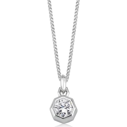 Valori Jewels 0.80 Carat, Zirconia White Octagon Sun Gemstone, Rhodium Plated, Sterling Silver Necklace