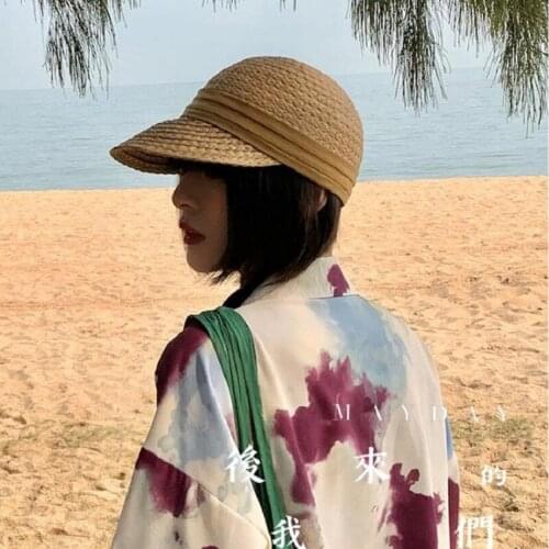 Summer Breathable Woven Straw Hats For Women Casual Wide Brim Sun Hat Plage Beach Visor Short Brim Baseball Caps Chapeau Femme