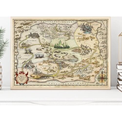 The Wizard of Oz Map Print Storybook Art Poster Book Lover Gift Idea The Marvelous Land of Oz Wall Decor Canvas Painting Picture