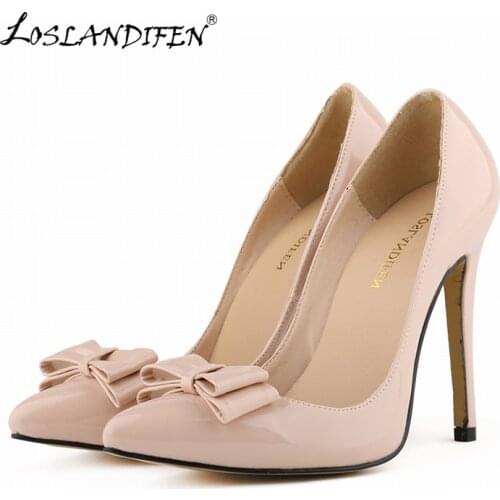 LOSLANDIFEN Fashion Womens Sexy Pointed Toe Patent Leather High Heels Corset Pumps Party Court Shoes US 5-10 302-19PA