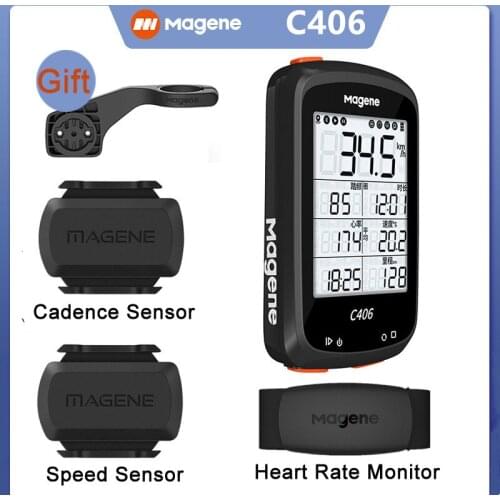 Magene Bicycle Computer C406 GPS Bike Speedometer ANT+ Speed/Cadence Sensor Heart Rate Monitor Wireless Cycling Odometer w/Mount