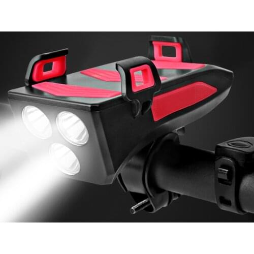 4in1 Bicycle Cycling Front Light Bike Accessories Light Bike Horn Bell /4-6.4in Phone Holder /Power Bank/ Bike Flashlight