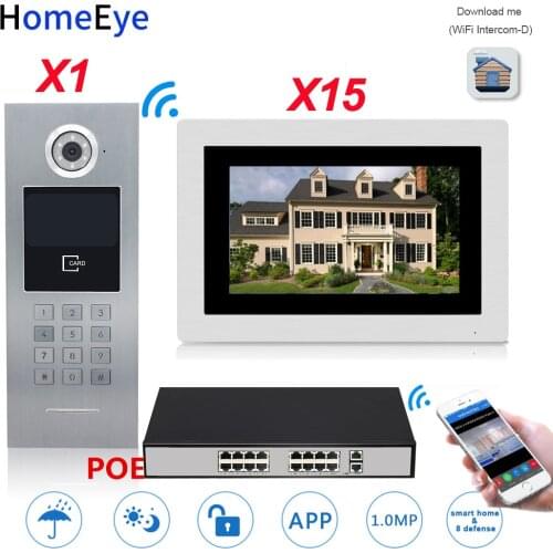 720P WiFi IP Video Door Phone Video DoorBell 15 Householder Home Access Control System Password/RFID Card POE Switch iOS Android